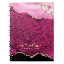 Caderno Espiral Glam Pink Magenta Velvet Agate Geode Gold Script