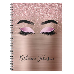 Caderno Espiral Glam Rosa Dourado Glitter Beauhes Monograma