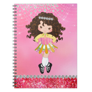 Caderno Espiral Glam-Rosa Personalizado - Rapariga Irlandesa Dança