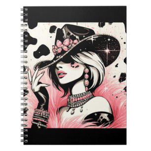 Caderno Espiral Glam Rústico Cowgirl Rosa Brilho Impressão em Pele