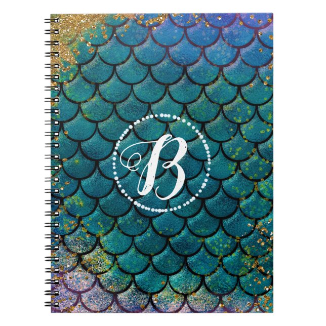 Caderno Espiral Glam Smermaid Fish Scalle Teal Purple Dourado Spar (Frente)