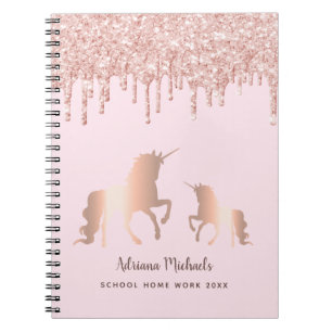 Caderno Espiral Glama de monograma cor-de-rosa com rosa de Unicorn