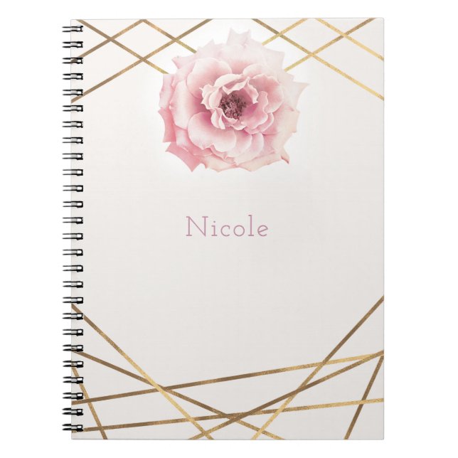 Caderno Espiral Glama Floral de Flor, Rosa e Dourado, Personalizad (Frente)