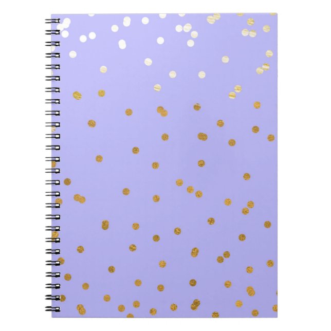 Caderno Espiral Glamor moderno de pontos de confetti roxos e Doura (Frente)