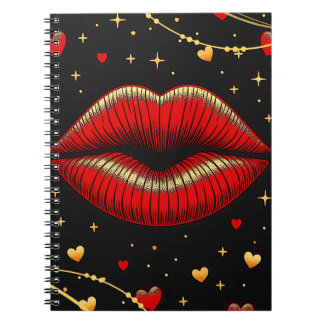 Caderno Espiral Glamour Lábios Vermelhos e Dourado