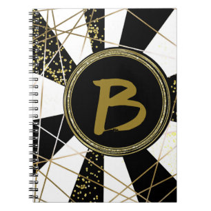 Caderno Espiral Glamour Moderno Deco Preto Branco Dourado Feminino