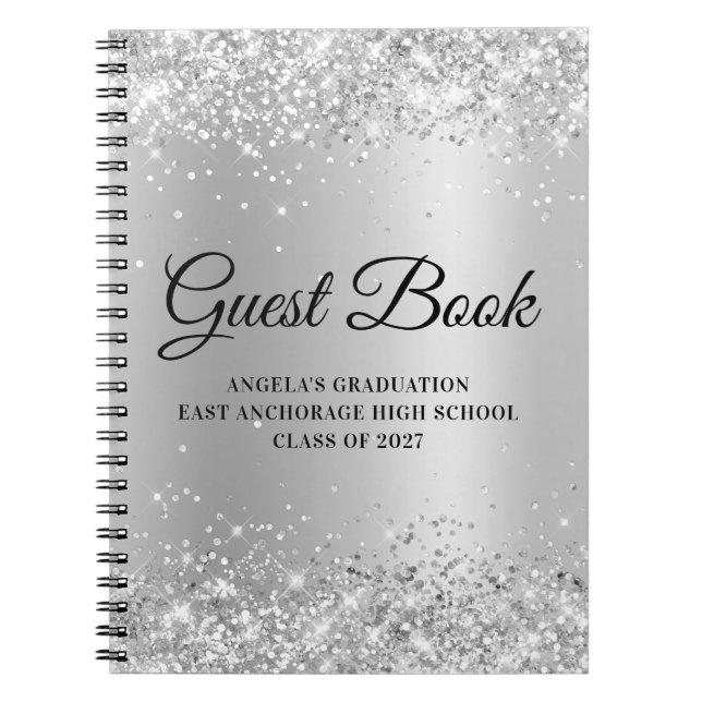 Caderno Espiral Glamour Prateado Brilhante Gradiente Formatura (Frente)