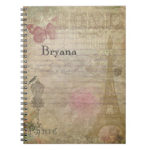 Caderno Espiral Glamour Vintage Paris Shabby Chic Personalizado
