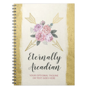 Caderno Espiral Glamuroso Boêmio Flores Arrows Dourado Boho Chic