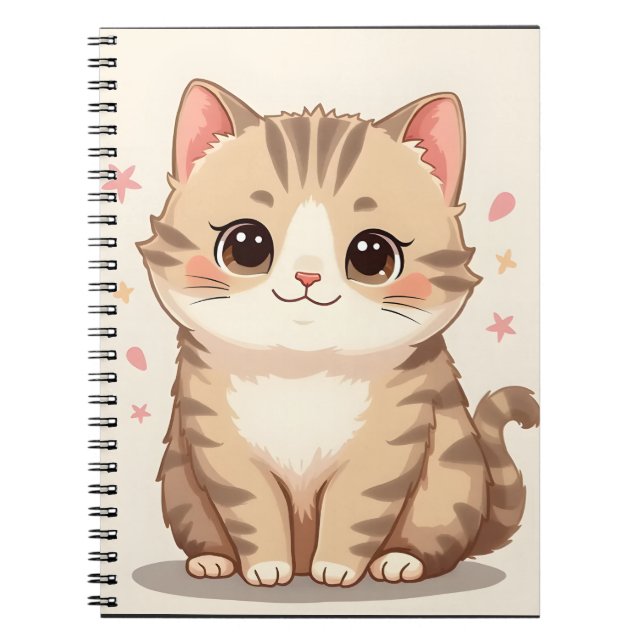 Caderno Espiral Gleeful Cat: Bela Arte Kawaii Kitten para Qualquer (Frente)