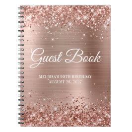 Caderno Espiral Gliter Rosa Gold Foil 90 de Aniversário Guestbook
