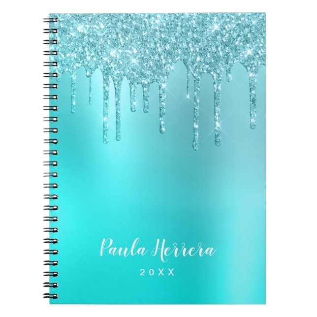 Caderno Espiral Glitter azul-de-menta-azul-aqua e glitter-de-turqu (Frente)