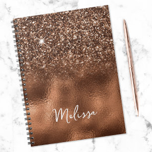 Caderno Espiral Glitter de Bronze e Nome da Folha