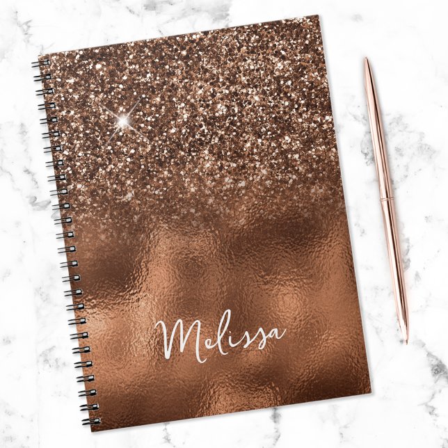Caderno Espiral Glitter de Bronze e Nome da Folha (Criador carregado)