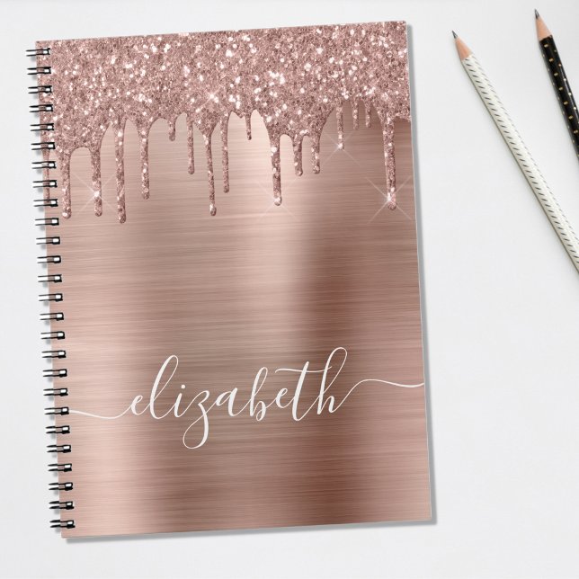 Caderno Espiral Glitter de Discagem Dourada de rosa Personalizado (Criador carregado)