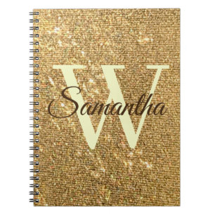 Caderno Espiral Glitter de Frost do Monograma de Script Dourado