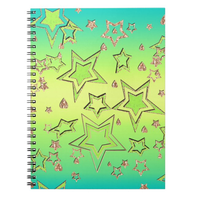 Caderno Espiral Glitter de gradiente natalício brilhando estrelas  (Frente)