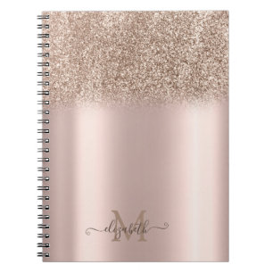 Caderno Espiral Glitter de Ouro Rosa Monograma Ombre