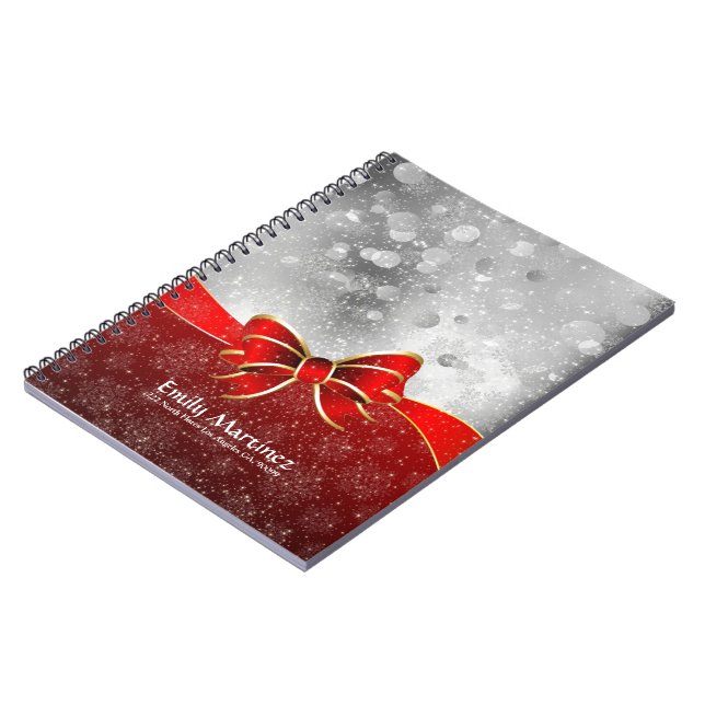 Caderno Espiral Glitter De Prata E Arco De Faíscas De Natal Vermel (Left Side)