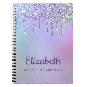 Caderno Espiral Glitter do Arco-Íris Personalizado