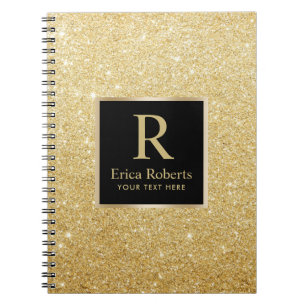 Caderno Espiral Glitter Dourado de Faux Moderno Dourado do Monogra