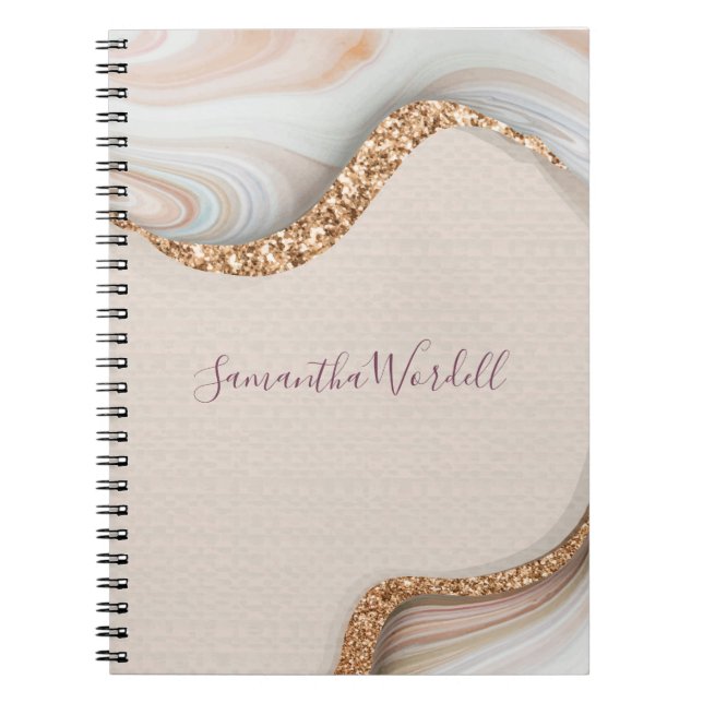 Caderno Espiral Glitter Dourado de Grelha de Agitação Rosa Persona (Frente)