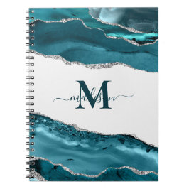 Caderno Espiral Glitter Dourado Elegante De Geodo Teal Monograma