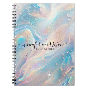 Caderno Espiral Glitter Dourado Oculográfico Azul Personalizado