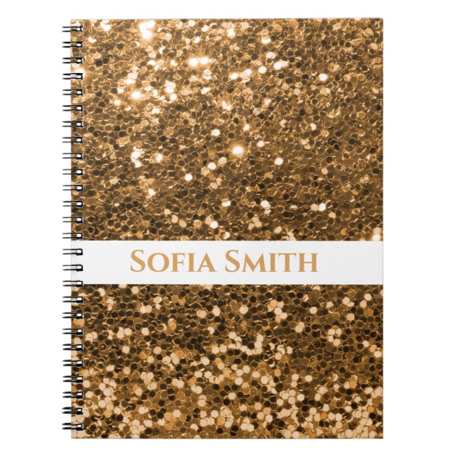 Caderno Espiral Glitter Dourado Personalizado (Frente)