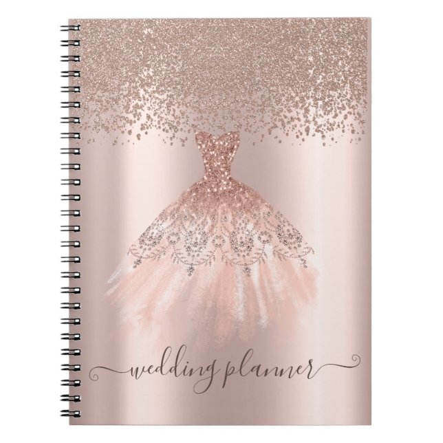 Caderno Espiral Glitter Dourado Rosa Chic Elegante, Diamantes, Ves (Frente)
