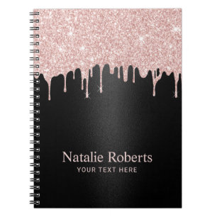 Caderno Espiral Glitter Dourado Rosa moderno reduz salão de belez