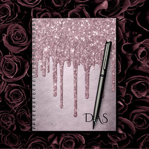 Caderno Espiral Glitter Girly   Monograma Rosa Dusty