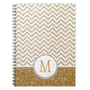 Caderno Espiral Glitter Glitter Chevron Dourado Glam Faux