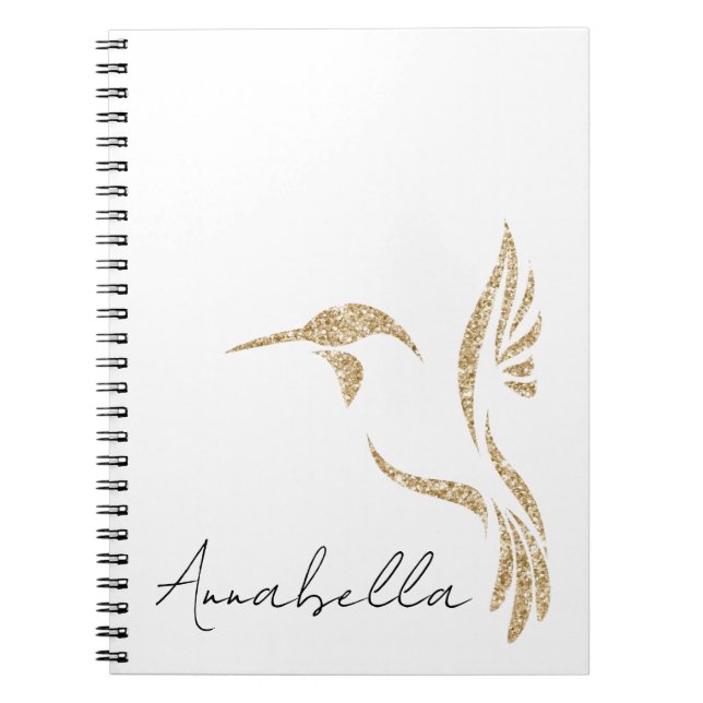 Caderno Espiral Glitter Hummingbird Dourado e Nome Personalizado (Frente)