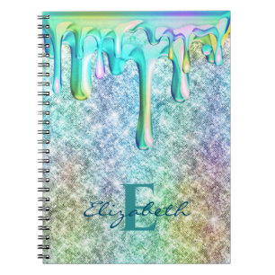 Caderno Espiral Glitter Iridescente do Unicórnio Bonito pinga Glit