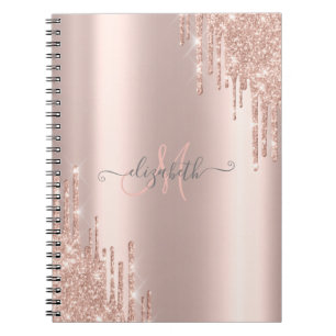 Caderno Espiral Glitter Moderno Coloca Rosa Monograma Dourado