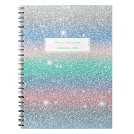Caderno Espiral Glitter Ombre Nome e Assunto do Arco-Íris