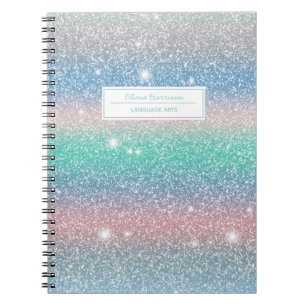 Caderno Espiral Glitter Ombre Nome e Assunto do Arco-Íris