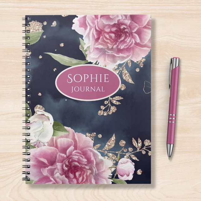 Caderno Espiral Glitter Personalizado, Cor de Água Rosa, Cinza Flo (Criador carregado)