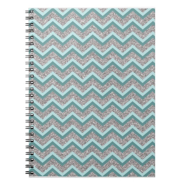 Caderno Espiral Glitter prateado e ZigZag lacrimejante (Frente)
