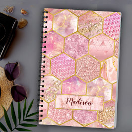 Caderno Espiral Glitter rosa dourado-esguicho