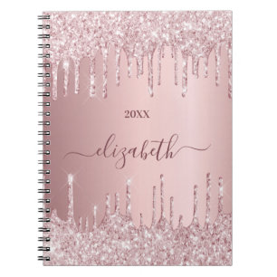 Caderno Espiral Glitter rosa poeirento cor-de-rosa pinga monograma