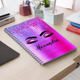 Caderno Espiral Glitter Roxo Eyelashes Eyelashes Monograma
