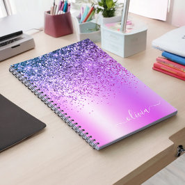 Caderno Espiral Glitter Roxo Glam Metal Monograma