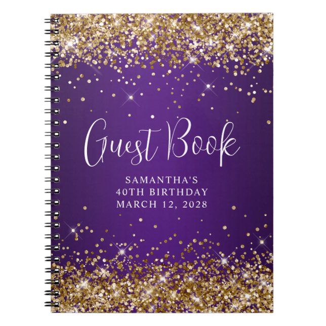 Caderno Espiral Glitter Royal Purple aniversário de 40 anos Guest  (Frente)