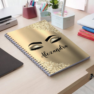 Caderno Espiral Glitter Sparkle Eyelashes Dourado Nome do Monogram