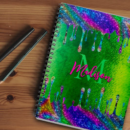 Caderno Espiral Glitter verde-iridescente, verde-acastanhado, gote