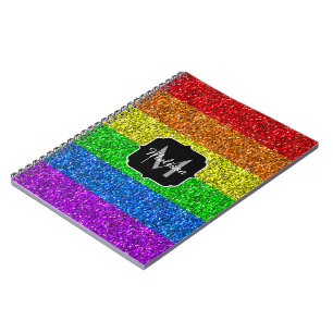 Caderno Espiral Glitter vibrante do arco-íris com bandeira LGBT M