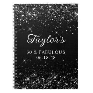 Caderno Espiral Glittery Black 50th Birthday Guestbook