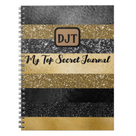 Caderno Espiral Glittery, Black and Dourado Top Secret Diário